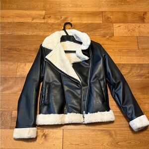 Kids Black and Cream Faux Leather Jacket